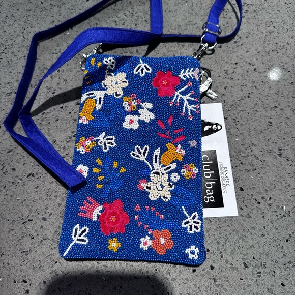 Tupperware Handbags - Tupperware Purple Beaded Wristlet with Blue Interior